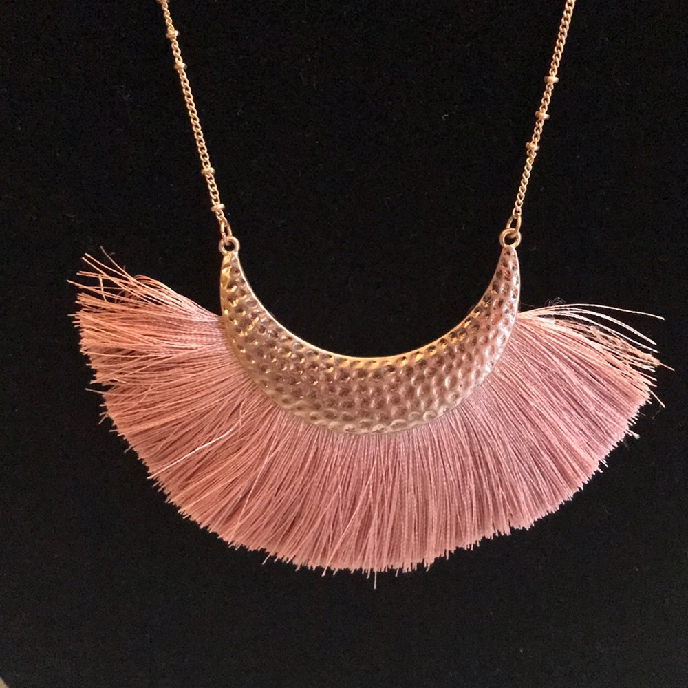 Mauve Crescent Moon Fringe Necklace - Picture 3 of 3